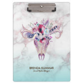 Trendy Roos-gold Marble Ombre & Boho Skull Klembord (Voorkant)