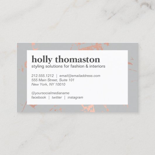 Trendy Roos Gold Marble Pattern op Grey Designer Visitekaartje (Achterkant)