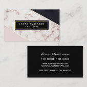 Trendy Roos Gold, marmer en zwarte Abstracte lijne Visitekaartje (Voorkant / Achterkant)