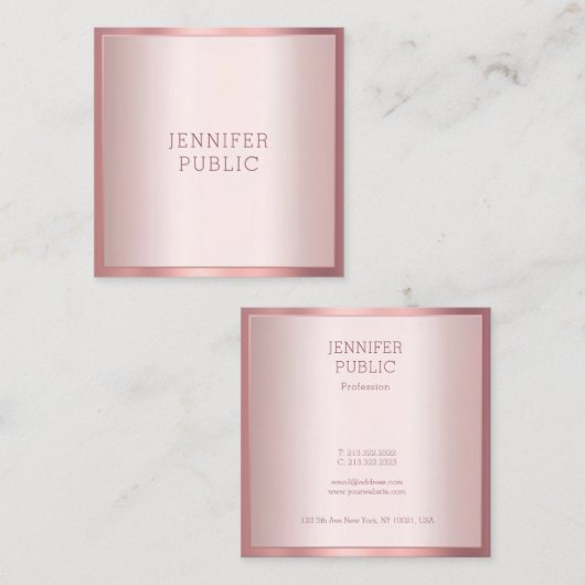 Trendy Roos Gold Modern Elegant Simple Sjabloon Vierkante Visitekaartje (Voorkant / Achterkant)