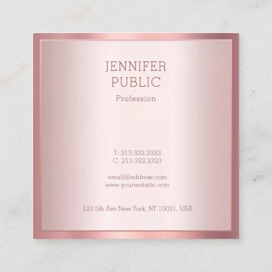 Trendy Roos Gold Modern Elegant Simple Sjabloon Vierkante Visitekaartje (Achterkant)