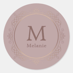Trendy Roos Gold Monogram Elegant Sjabloon Ronde Sticker