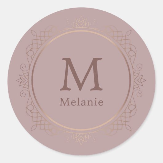 Trendy Roos Gold Monogram Elegant Sjabloon Ronde Sticker (Voorkant)