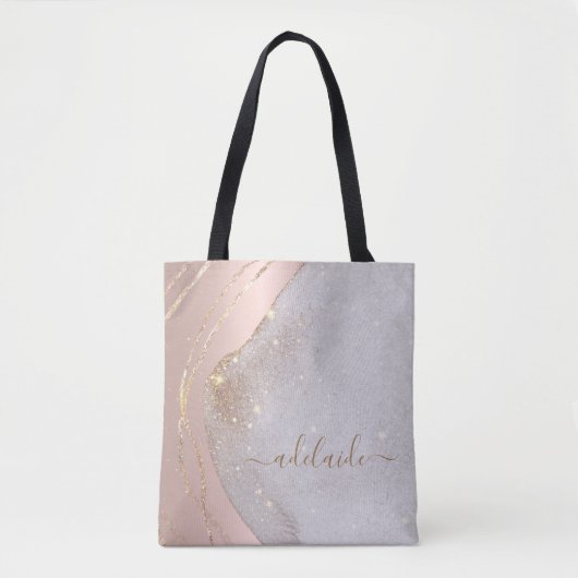 Trendy roos gold monogram handtekeningsscriptnaam tote bag (Voorkant)
