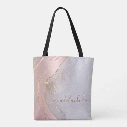 Trendy roos gold monogram handtekeningsscriptnaam tote bag (Achterkant)