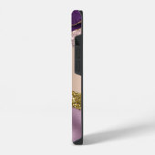 Trendy Roos Gold Paarse Glitter Monogram iPhone Hoesje (Linkerkant)