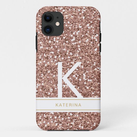 Trendy Roos Gold Pink Glitter Modern Monogram Naam Case-Mate iPhone Case (Achterkant)
