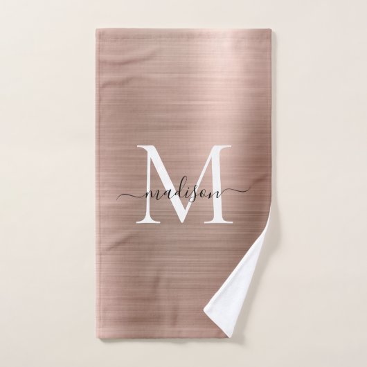 Trendy Roos Gold Pink Metallic Monogram Script Handdoek (Handdoek)