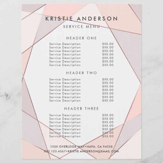 Trendy Roos Gold Pink & Taupe Pricing & Services Flyer (Voorkant)