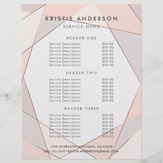 Trendy Roos Gold Pink & Taupe Pricing & Services Flyer (Voorkant)