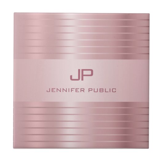 Trendy Roos Gold Sjabloon Monogram Modern Tegeltje (Voorkant)