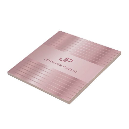 Trendy Roos Gold Sjabloon Monogram Modern Tegeltje (Zijkant)