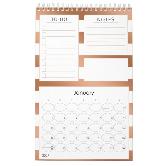 Trendy Roos Gold Stripes Jaarlijkse Maandplanner Kalender (Jan 2027)