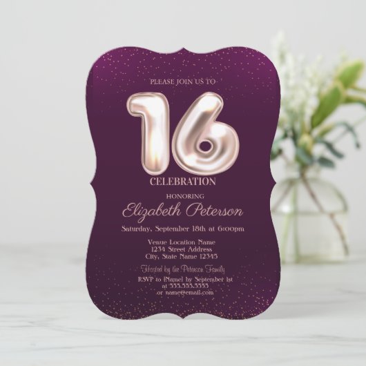 Trendy Roos Gold, Violet Sweet 16 Kaart (Staand voorkant)