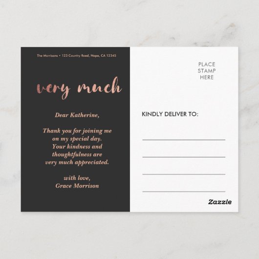 Trendy Roos Goud Afstuderen Foto Dank u Briefkaart (Achterkant)