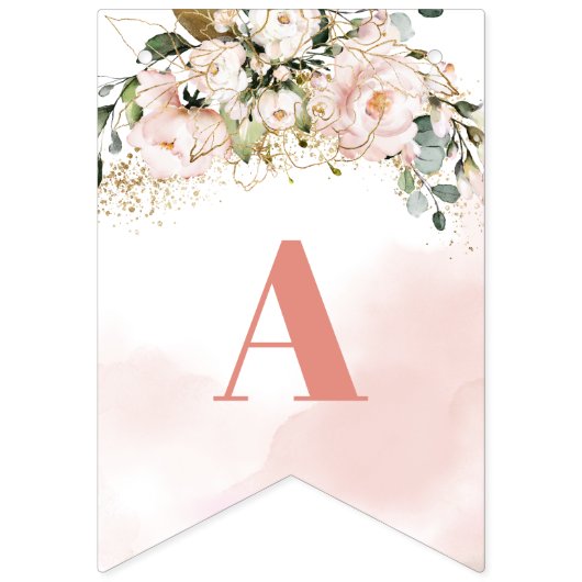 Trendy roos goud bloemengoud 16e verjaardagsfeestj vlaggetjes (Tweede vlag)