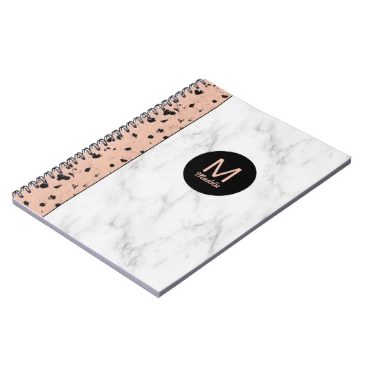 Trendy Roos Goud en Marmer met Monogram Notitieboek (Linkerzijde)