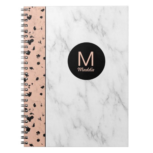 Trendy Roos Goud en Marmer met Monogram Notitieboek (Voorkant)