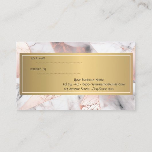 Trendy Roos Goud Geometrisch Marmer Aanbevelingskaartje (Achterkant)
