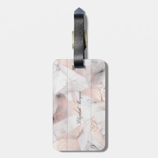 Trendy Roos Goud Geometrisch Marmer Bagagelabel (Achterkant verticaal)