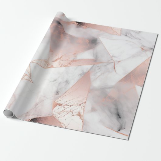Trendy Roos Goud Geometrisch Marmer Cadeaupapier (Uitgerold)