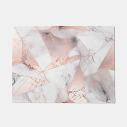 Trendy Roos Goud Geometrisch Marmer Deurmat (Voorkant)