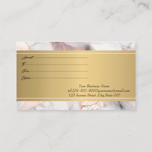 Trendy Roos Goud Geometrisch Marmer Kortingskaartje (Achterkant)