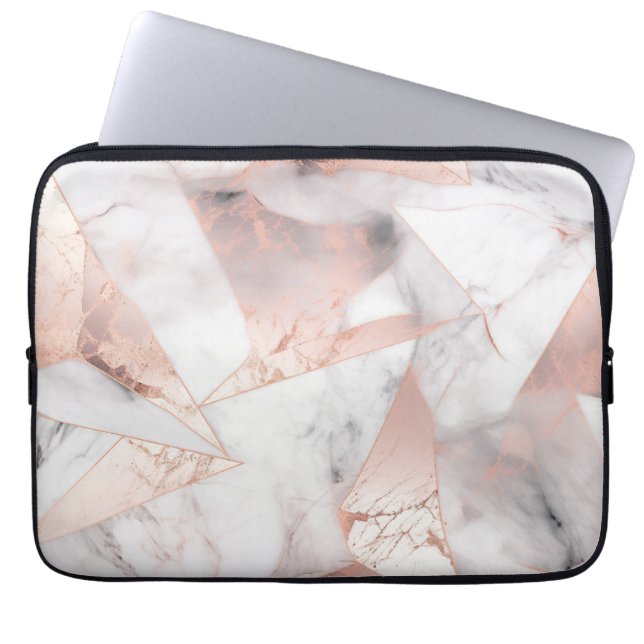 Trendy Roos Goud Geometrisch Marmer Laptop Sleeve (Voorkant)