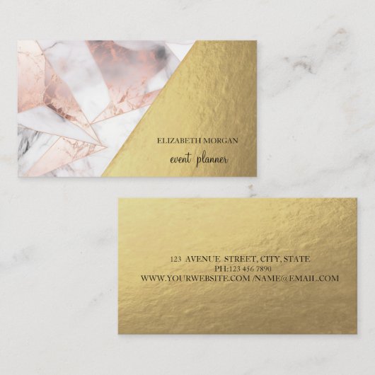 Trendy Roos Goud Geometrisch Marmer Visitekaartje (Voorkant / Achterkant)