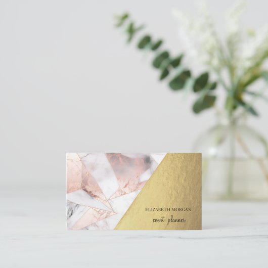 Trendy Roos Goud Geometrisch Marmer Visitekaartje (Staand voorkant)