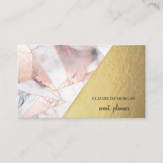 Trendy Roos Goud Geometrisch Marmer Visitekaartje (Voorkant)