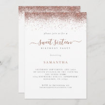Trendy Roos Goud Glitter Script Sweet 16