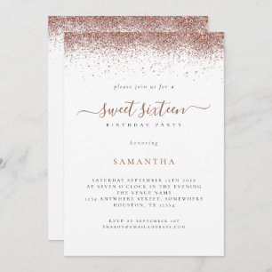 Trendy Roos Goud Glitter Script Sweet 16 Kaart
