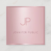 Trendy Roos Goud Modern Elegant Sjabloon Monogram Vierkante Visitekaartje (Voorkant)