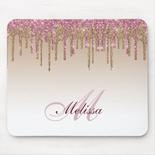 trendy roos goud paarse glitter druppelt muismat (Voorkant)