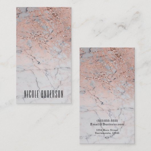 Trendy Roos Goud Roze Modern Marmer Chic Glam Visitekaartje (Voorkant / Achterkant)
