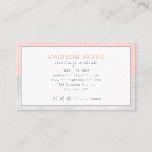 Trendy Roos Goud Zilver Modern Chique Make-up Arti Visitekaartje (Achterkant)