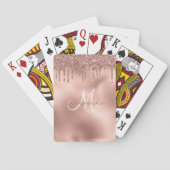 Trendy Roos Gouden Glitter Druppels Monogram Gift Pokerkaarten (Achterkant)