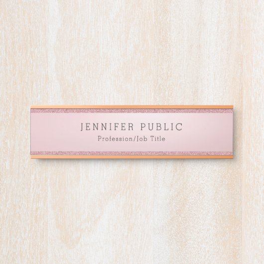 Trendy Roos Gouden Glitter Elegante Moderne Sjablo Deurbordje (Voorkant)