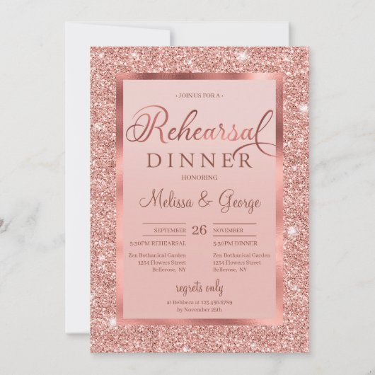 Trendy roos gouden glitter en folie moderne repeti kaart (Voorkant)