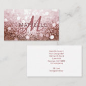 Trendy roos Gouden Glitter Monogram Visitekaartje (Voorkant / Achterkant)