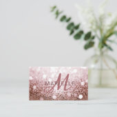 Trendy Roos Gouden Glitter Monogram Visitekaartje (Staand voorkant)