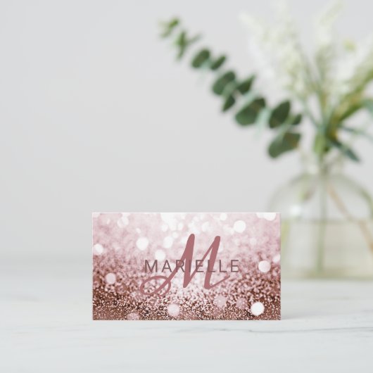 Trendy Roos Gouden Glitter Monogram Visitekaartje (Staand voorkant)