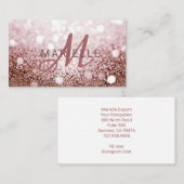 Trendy Roos Gouden Glitter Monogram Visitekaartje (Voorkant / Achterkant)
