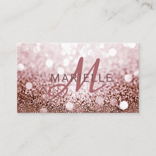 Trendy Roos Gouden Glitter Monogram Visitekaartje (Voorkant)