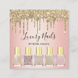 Trendy Roos Gouden Glitter Nagellak Vierkante Visitekaartje