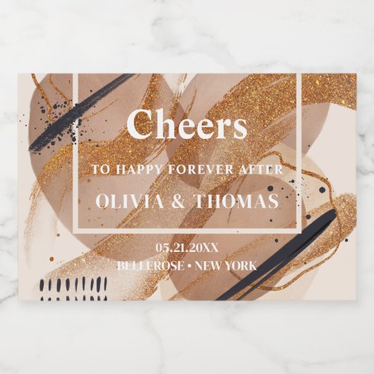 Trendy roos gouden glitter terracotta abstract vet sparkling wijnetiket (Enkel label)