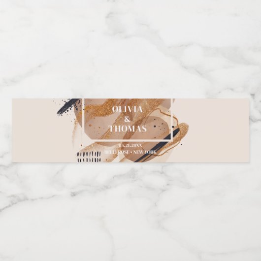 Trendy roos gouden glitter terracotta abstract vet waterfles etiket (Enkel label)