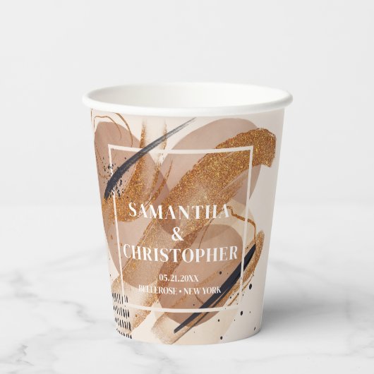 Trendy roos gouden glitter terracotta vet bruiloft papieren bekers (Achterkant)