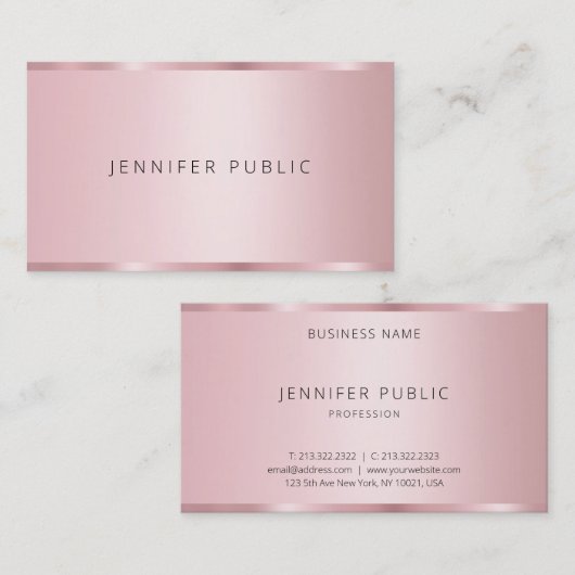 Trendy Roos Gouden Kleur Sjabloon Modern Elegant Visitekaartje (Voorkant / Achterkant)